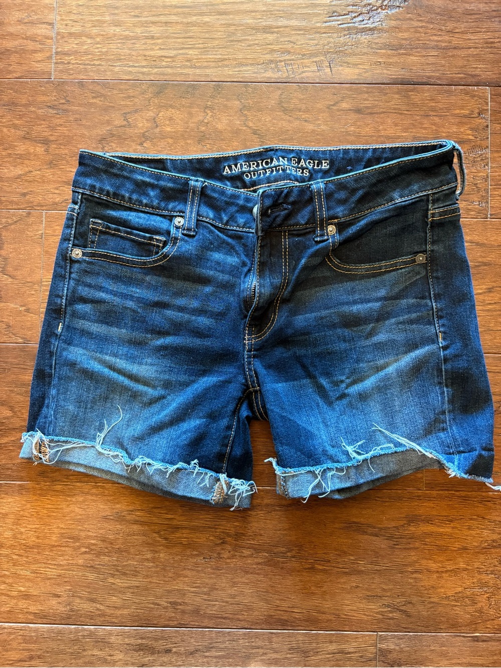 American Eagle Outfitters Dark Blue Frayed Denim Shorts